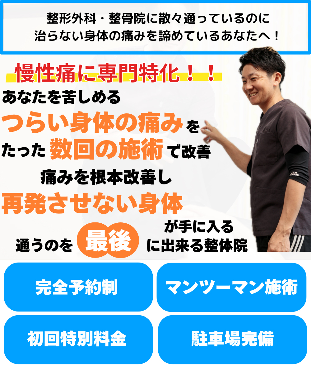 整形外科・整骨院に散々通っているのに-治らない身体の痛みを諦めているあなたへ！